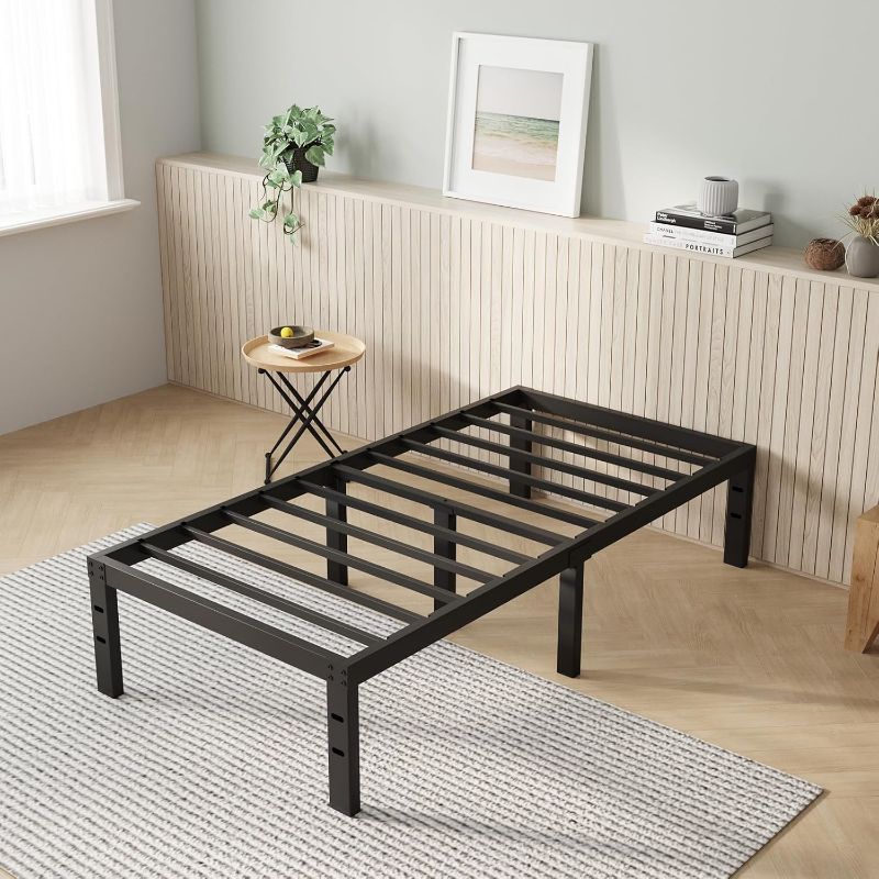 Photo 1 of 12" Twin Size  Bed Frame, Simplicity Metal Platform Twin Size Bed Frame with Underbed Storage, No Box Spring Needed, Heavy Duty Steel Slat Support, for Bedroom, Guest Room, Noiseless
