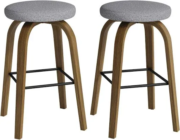 Photo 1 of Bar Stools Set of 2, Counter Height Backless Bar Stools, 30" Swivel Barstools Kitchen Chair with Upholstered Fabric Seat, Gray