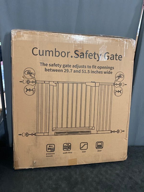 Photo 1 of Cumbor 29.7–40.6" Extra Wide Baby Gate for Stairs, Pressure-Mounted Dog Gates for Doorways & Hallways, Auto-Close Walk-Through, No-Trip Design, Child Proof Safety, Dog/Pet Gate for Indoor Use, White