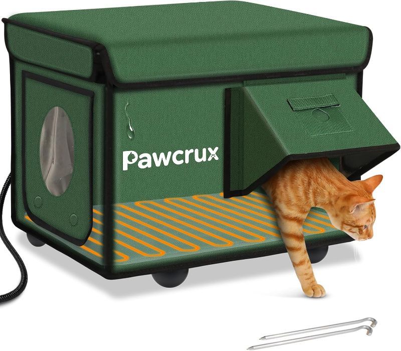 Photo 1 of Weatherproof Heated Cat House for Outdoor in Winter, Heated Cat Bed Kitty Shelter with Cat Heating Pad, Insulated & Safe Escape Door, Warm Home for Outside Stray Cat