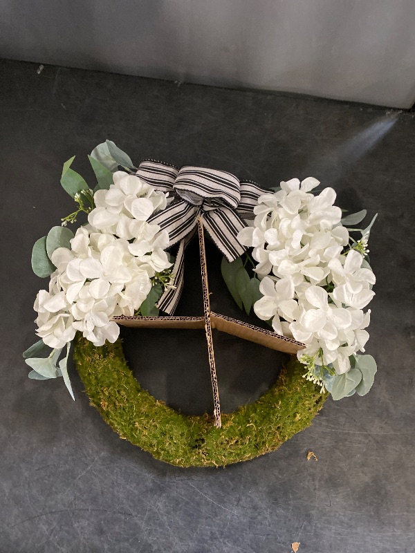 Photo 1 of COLLECTIVE HOME - Artificial Wreath, 20" Artificial Wreath for Front Door, Spring Green Leaf for Window Wedding, Home Porch Patio Garden Decor (Grapevines Cream Hydrangeas)