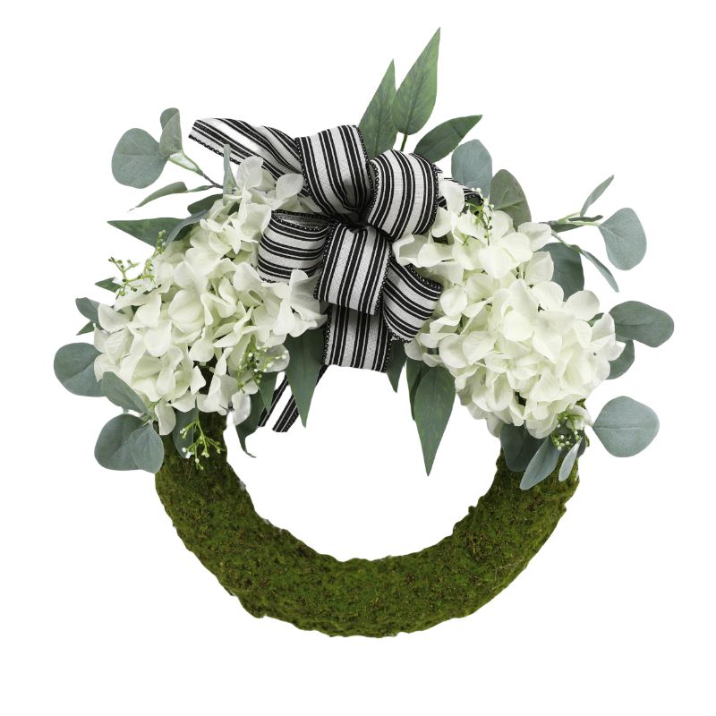 Photo 1 of COLLECTIVE HOME - Artificial Wreath, 20" Artificial Wreath for Front Door, Spring Green Leaf for Window Wedding, Home Porch Patio Garden Decor (Grapevines Cream Hydrangeas)