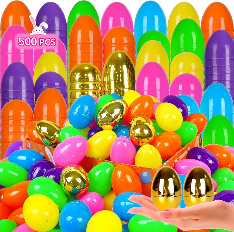 Photo 1 of 2.3" 500PCS Colorful with Golden Eggs Bulk Fillable for Easter Hunt Party Favor Basket Stuffers Filler Classroom Prize Supplies Decor