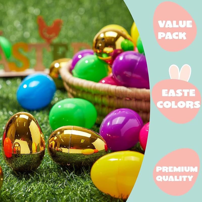 Photo 1 of 2.3" 500PCS Colorful with Golden Eggs Bulk Fillable for Easter Hunt Party Favor Basket Stuffers Filler Classroom Prize Supplies Decor