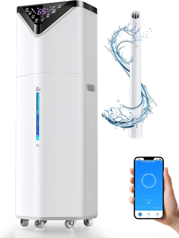 Photo 1 of 19L Smart Humidifiers for Bedroom, Humidifiers for Large room with Auto 180°Mist Tube and Wheels, 3 Speed Humidifiers for Home Office Plants