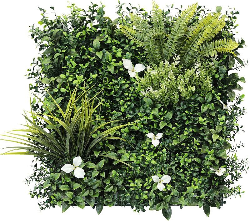 Photo 1 of ECOOPTS Artificial Grass Wall Faux Boxwood Panel Privacy Ivy Fence Screen Decoration for Backyard Garden Home Outdoor Indoor, 20"x20", 15 Packs
