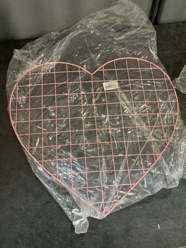 Photo 1 of Grid Photo Wall Panels - 22.4"x20.4" Heart Shape Iron Rack Art Wire Board, Wall Grid Organizer, DIY Photo Frame for Home, Office, Kitchen, Bedroom, Christmas Gifts - Pink