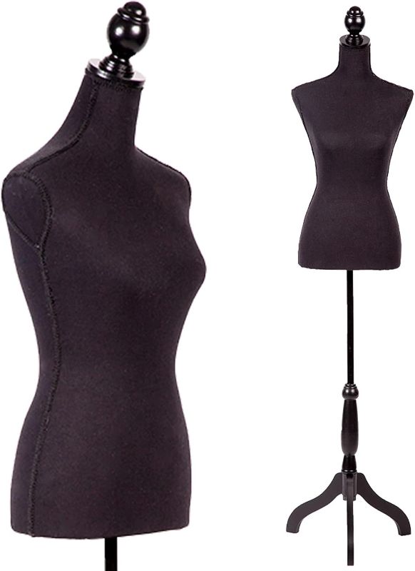 Photo 1 of Female Mannequin Torso Dress Form Manikin Body Dress Model with Tripod Stand, 60-67 Inch Height Adjustable Woman Body Torso Clothing Display Mannequin for Sewing Dress Jewelry Display, Black
