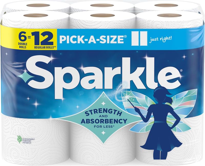 Photo 1 of 4 PackSparkle Pick-A-Size Paper Towels, 6 Double Rolls (660 Sheets Total) - Strong 2-Ply Towels for Kitchen Cleanup and Everyday Messes