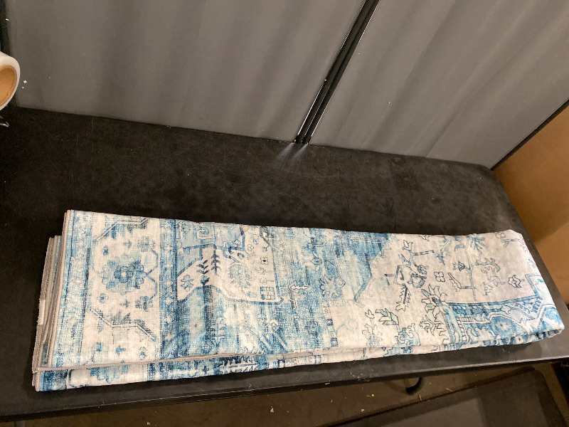 Photo 1 of 8x10 Area Rugs for Living Room:Blue Washable Vintage Medallion Boho Rug Non-Slip No Slip Stain Resistant Soft Low Pile Large Rugs Indoor Retro Carpet for Bedroom Nursery Dining (Blue Grey 8'x10')