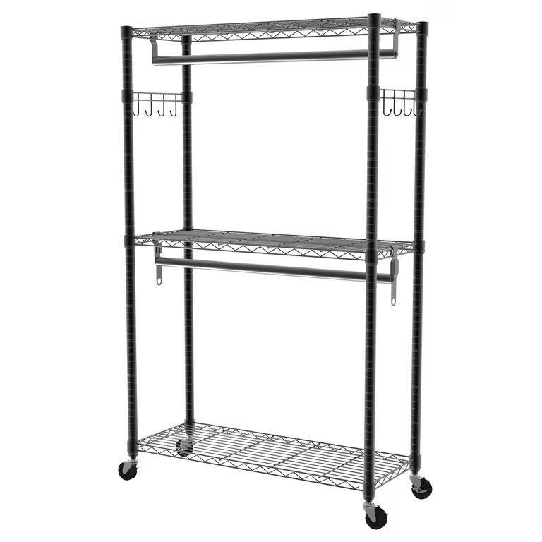 Photo 1 of 3 Tier Heavy Duty Rolling Garment Rack with Lockable Rollers,Freestanding Clothing Rack,Black,47.24"W x 17.72"D x 80.32"H