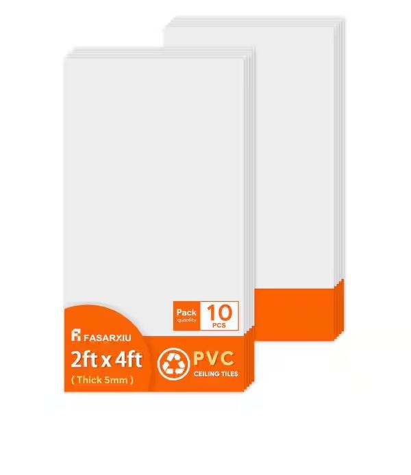 Photo 1 of 2 ft. x 4 ft. Smooth White High-Grade PVC Drop Ceiling Tile, Waterproof, Washable and Fire-Rated (80 sq. ft./box)