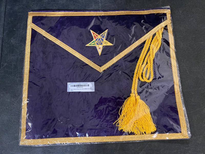 Photo 1 of Worthy Patron OES Apron – Handmade Purple Velvet Masonic Apron with Gold Hand Embroidery | Order of the Eastern Star Regalia for Men | Freemason Gift