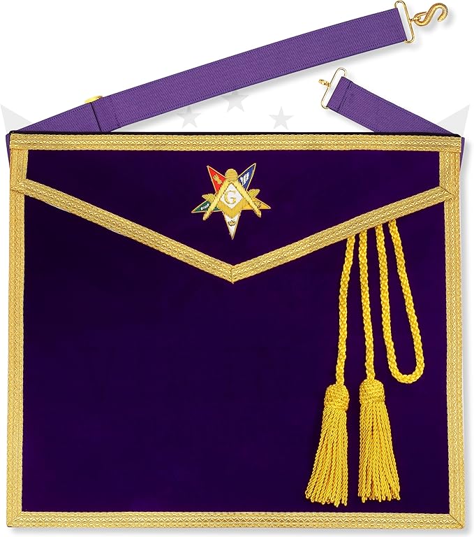 Photo 1 of Worthy Patron OES Apron – Handmade Purple Velvet Masonic Apron with Gold Hand Embroidery | Order of the Eastern Star Regalia for Men | Freemason Gift