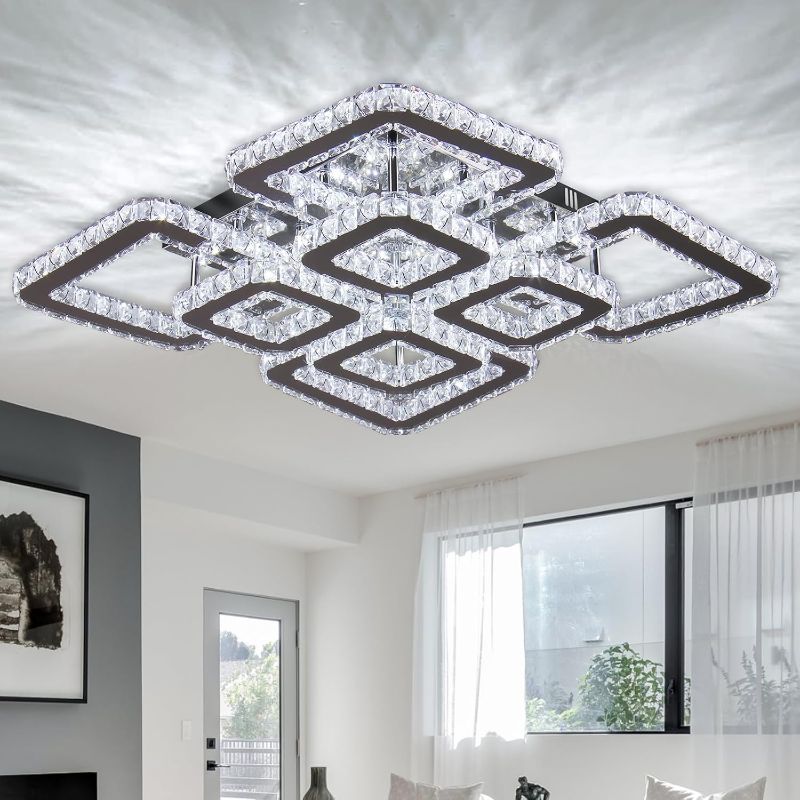 Photo 1 of 20" Modern Ceiling Light Fixture 3000k Led Flush Mount Ceiling Light Square Crystal Chandelier for Dining Room Living Room Bedroom Hallway