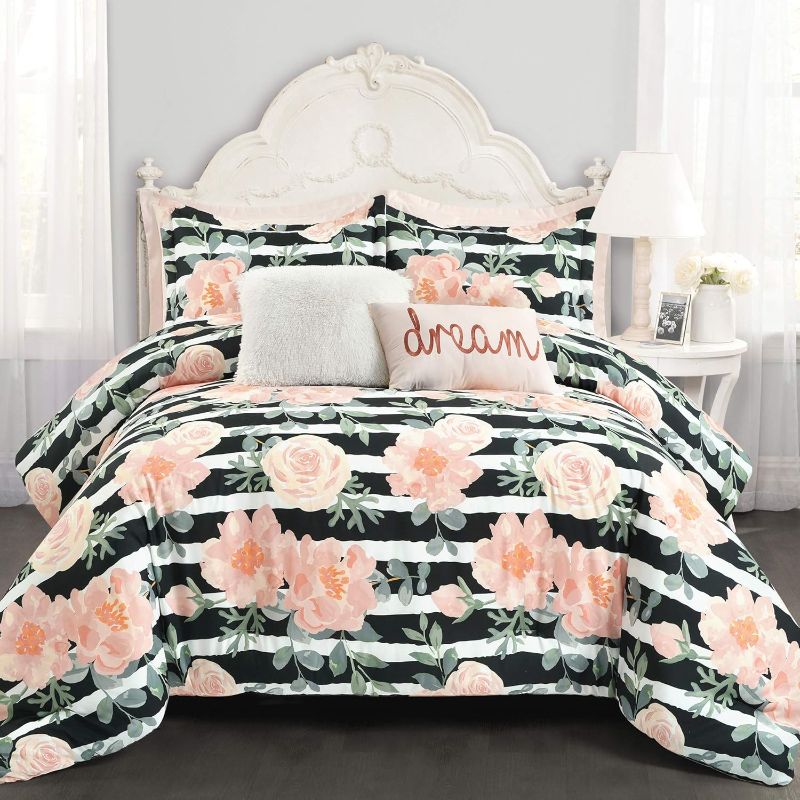 Photo 1 of Full Queen Lush Decor Amara Watercolor Rose 5 Piece Comforter, Black & Dusty Rose