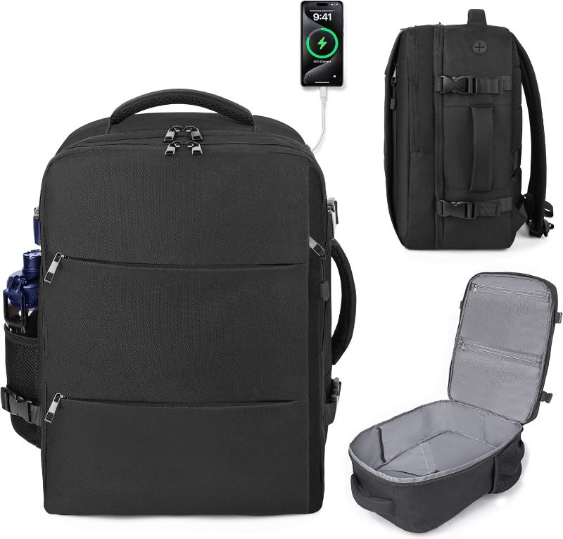 View 1 of 17x13x8 Travel Backpack for Men Women, TSA Approved Carry On Backpack Personal Item Size Airplane Approved Weekender Bag, Water Resistant Lightweight Laptop Daypack for Flight