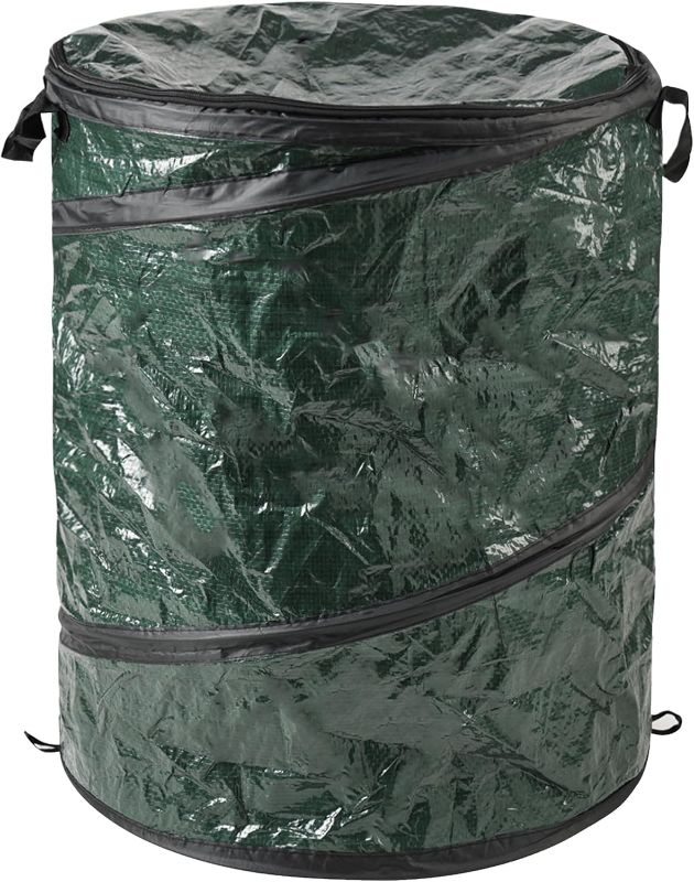 Photo 1 of Collapsible Trash Can - Pop Up 44-Gallon Outdoor Portable Garbage Bag Holder with Zippered Lid - Recycle Bin for Camping or Parties by Wakeman (Green)