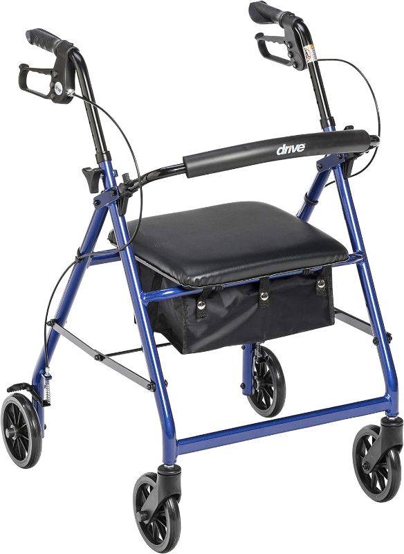 Photo 1 of Drive Medical Aluminum Rollator Walker - Fold Up - Padded Seat - 6 Inch Wheels - Lightweight Portable Design - Indoor Outdoor Mobility Aid - Blue