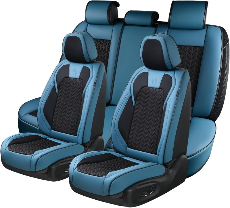 Photo 1 of Coverado Seat Covers Full Set, 5 Seats Breathable Faux Leather Seat Covers for Cars, Car Seat Cover Winter, Car Seat Protector Car Seat Cushion, Automotive Seat Cover Universal Fit Most Vehicles, Blue