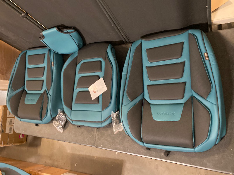Photo 1 of Coverado Seat Covers Full Set, 5 Seats Breathable Faux Leather Seat Covers for Cars, Car Seat Cover Winter, Car Seat Protector Car Seat Cushion, Automotive Seat Cover Universal Fit Most Vehicles, Blue