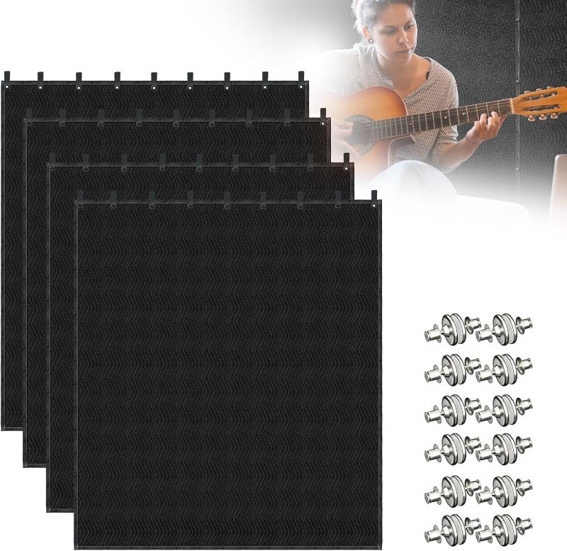 Photo 1 of Soundproof Blanket for Door 96" x 80", 4 PCS Heavy Duty Sound Dampening Curtains, Noise Cancelling Studio Acoustic Blanket, Light Blocker, Moving with Grommets for Home, Window, Furniture, Black