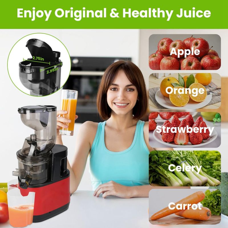 Photo 1 of Cold Press Juicer, 300W Slow Masticating Juicer Machines, Cold Pressed Juicer Machines Large Feed Chute Fit Whole Fruits & Vegetables, Reverse Function, Easy to Clean with Brush