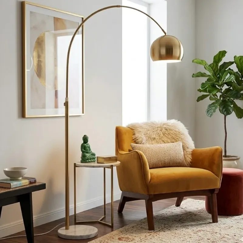 View 1 of 37x23.5x79.5  Long Arm Gold Brass Adjustable Floor Lamp