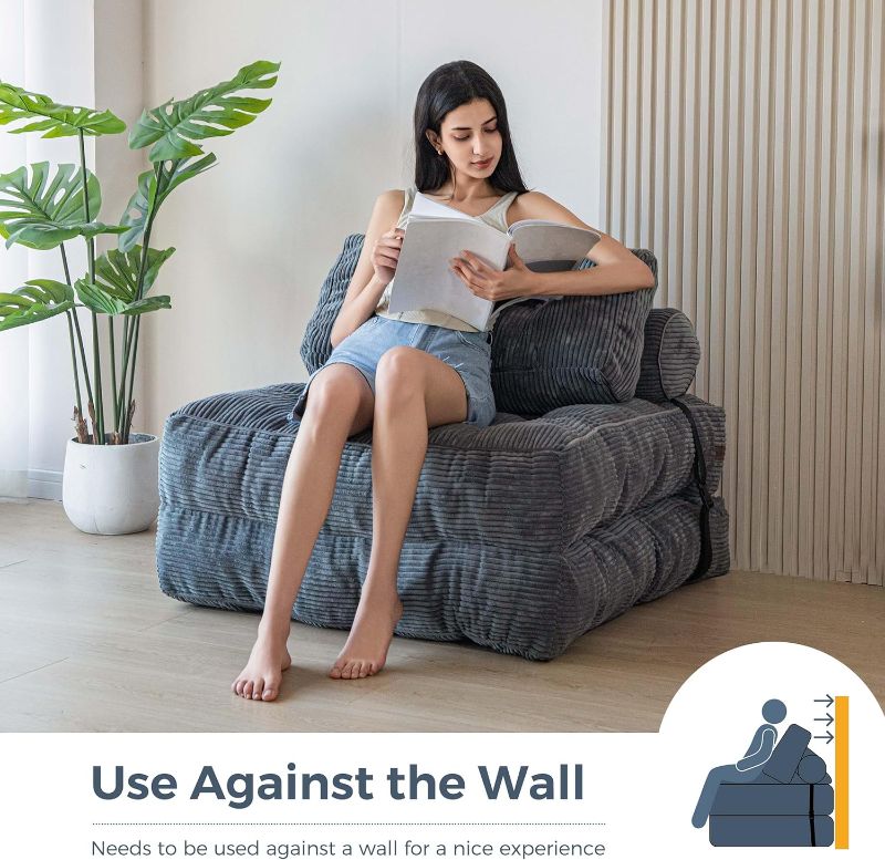 Photo 1 of MAXYOYO Folding Sofa Bed, Convertible Chair with Pillow Foldable Couch with Back Support, Portable Fold Out Chair Bed Comfy Floor Sofa Lounge for Living Room Bedroom, Dark Grey, Single