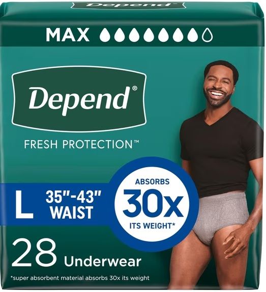 Photo 1 of (2 pack) Depend Real Fit Incontinence Underwear for Men, Adult Diapers, S/M, Grey, 56 Count