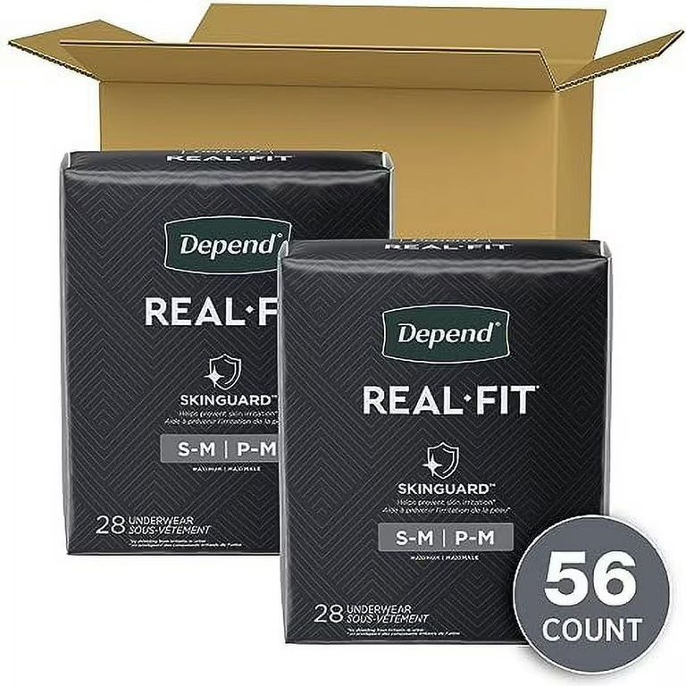 Photo 1 of (2 pack) Depend Real Fit Incontinence Underwear for Men, Adult Diapers, S/M, Grey, 56 Count
