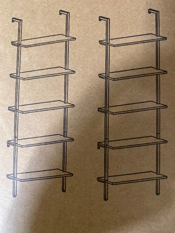 Photo 1 of Aboxoo Ladder Shelf 2 PCS White Bookshelf 5-Tier Wooden Open Shelf Wall-Mounted Wood Rack Industrial Modern Plant Flower Stand Utility Organizer Bookcase Metal Frame Furniture Office Kitchen Bedroom