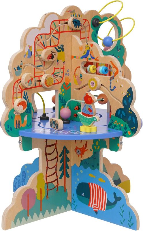 Photo 1 of Manhattan Toy Playground Adventure Wooden Toddler Activity Center with Gliders, Abacus Track, Spinners, Spring Toys and Bead Runs