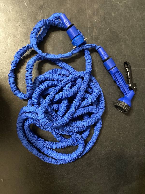 Photo 1 of 25ft Blue Expandable Garden Hose w/ Spray Nozzle