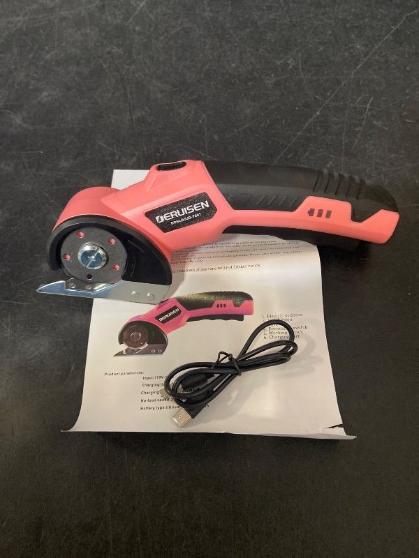 Photo 1 of Cordless Electric Scissors, Power Cardboard Cutter with Safety Lock - Pink