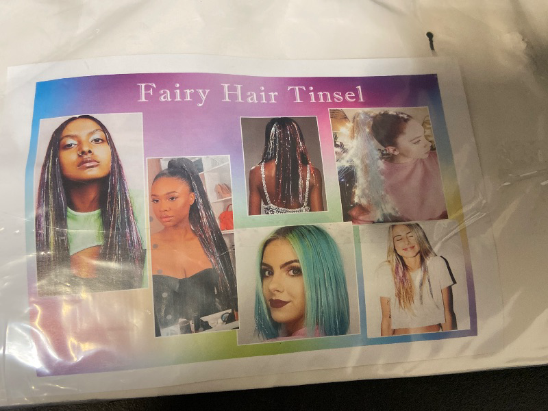 Photo 1 of Hair Tinsel Kit with Tools and Instruction Easy to Use 12 Colors 2400 Strands 48 Inches Tinsel Hair Extensions for Women and Girls, Glitter Sparkling Shinny Fairy Hair Accessories for Party