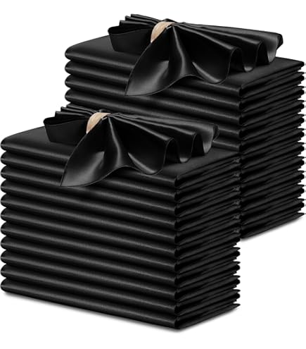 Photo 1 of 12 Pack Black Satin Napkins 20 x 20 Inch, Square Soft Table Dinner Napkins, Silky Cloth Napkins Table Decoration for Weddings Banquets Parties