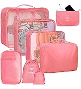 Photo 1 of 8 Set Packing Cubes for Suitcases, kingdalux Blue Travel Luggage Packing Organizers with Laundry Bag, Compression Storage Shoe Bag, Clothing Underwear Bag, for Women & Man