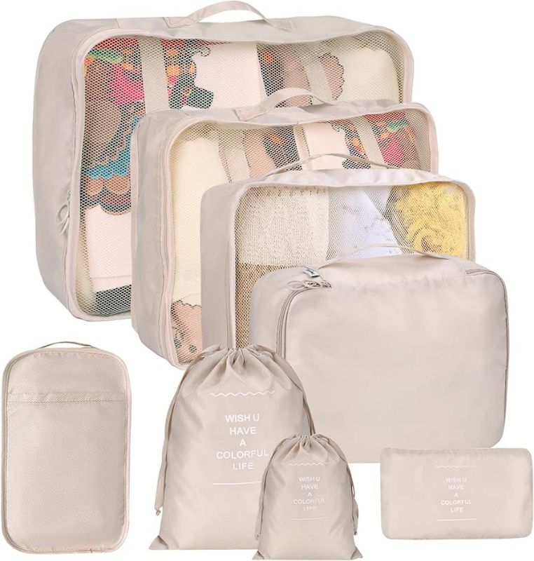 Photo 1 of 8 Set Packing Cubes for Suitcases, kingdalux Blue Travel Luggage Packing Organizers with Laundry Bag, Compression Storage Shoe Bag, Clothing Underwear Bag, for Women & Man