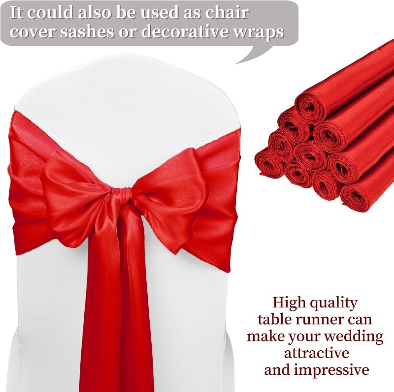Photo 1 of 10-Pack Red 12 x 108 inches Long Premium Satin Table Runner for Wedding, Decorations for Birthday Parties, Banquets, Graduations, Engagements, Table Runners fit Rectange and Round Table