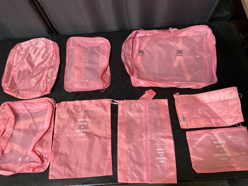 Photo 1 of 8 Set Packing Cubes for Suitcases, kingdalux Blue Travel Luggage Packing Organizers with Laundry Bag, Compression Storage Shoe Bag, Clothing Underwear Bag, for Women & Man
