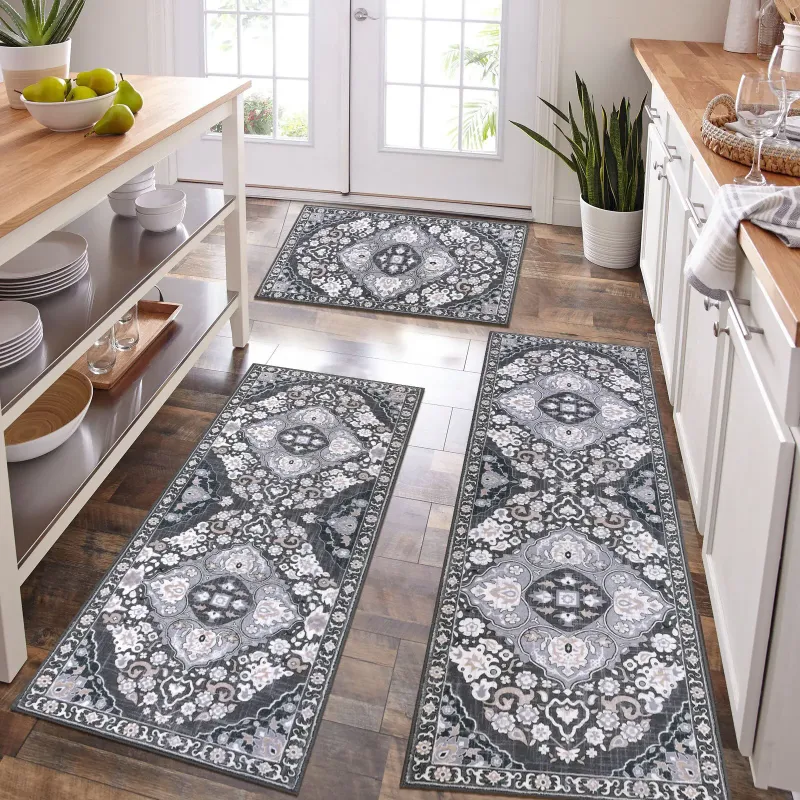 Photo 1 of HEBE Farmhouse Kitchen Rugs Sets of 3 Non Slip Washable Boho Kitchen Rugs and Mats for Floor Kitchen Runner Rug Floor Carpet for Kitchen, Laundry, Hallways
