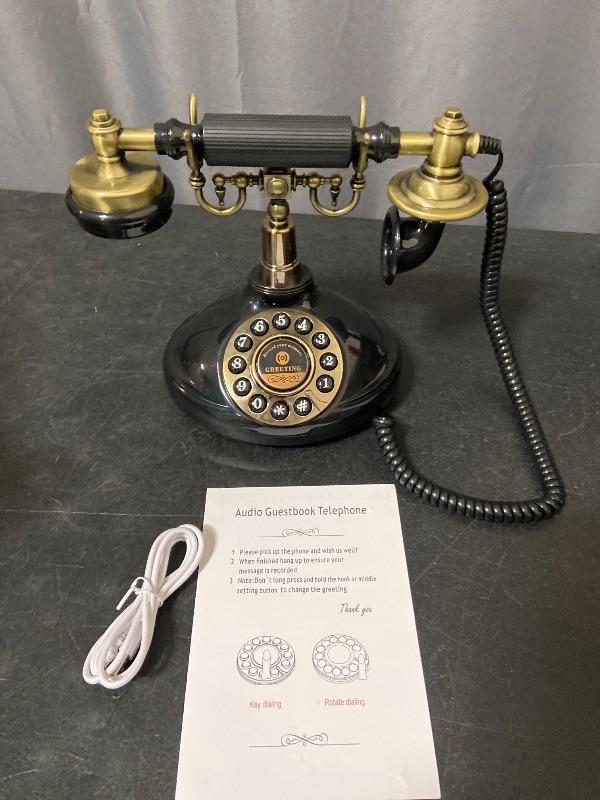 Photo 1 of Audio Guest Book Wedding Phone,Audio Guestbook Phone Vintage Style Audio Message Voicemail for Graduation Retirement Party Birthdays Baby Shower Special Occasions (Black)
