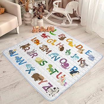 Photo 1 of Baby Play Mat, 50x50, Super Soft Touch, Anti-Slip, Machine Washable, Animal Alphabet Activity Mat for Floor & Picnic
