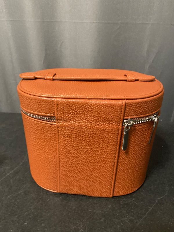 Photo 1 of Brown Makeup Bag Vanity Case with Divider and Handle, Aesthetic Makeup Bags, Waterproof PU Leather Toiletry Bag for Women Girls, Portable Cosmetic Organizer Bag (01Brown)