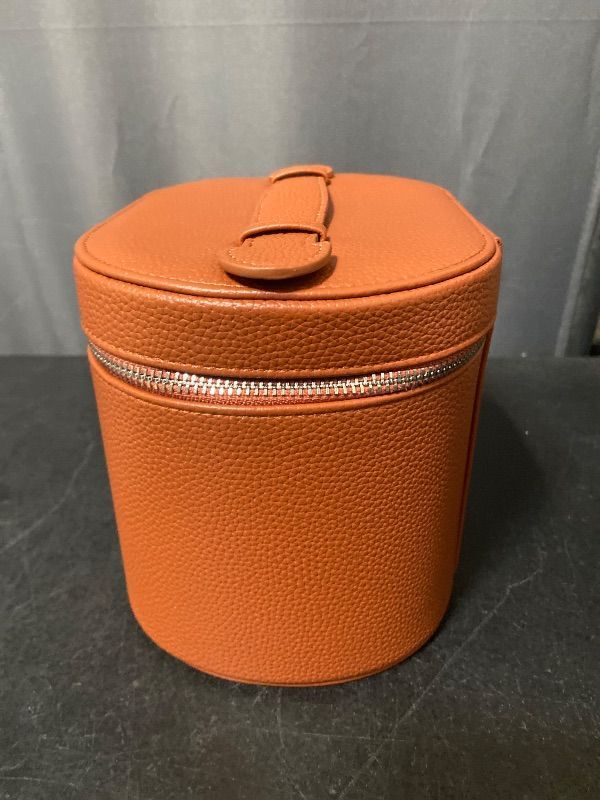 Photo 1 of Brown Makeup Bag Vanity Case with Divider and Handle, Aesthetic Makeup Bags, Waterproof PU Leather Toiletry Bag for Women Girls, Portable Cosmetic Organizer Bag (01Brown)