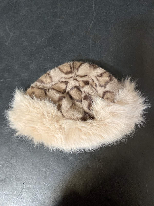 Photo 1 of Size M Size L 2pc set tan Cheetah Printed Faux Fur Bucket Hat and Fur-Free Fox and Mink (Faux Fur) Jacket