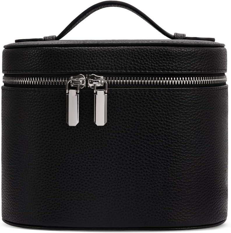 Photo 1 of Black Makeup Bag Vanity Case with Divider and Handle, Aesthetic Makeup Bags, Waterproof PU Leather Toiletry Bag for Women Girls, Portable Cosmetic Organizer Bag (01BLACK)