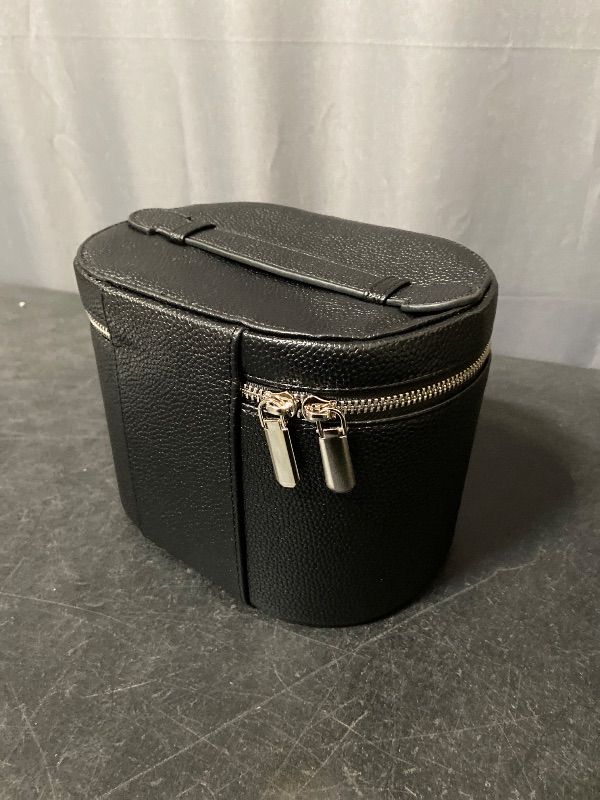 Photo 1 of Black Makeup Bag Vanity Case with Divider and Handle, Aesthetic Makeup Bags, Waterproof PU Leather Toiletry Bag for Women Girls, Portable Cosmetic Organizer Bag (01BLACK)