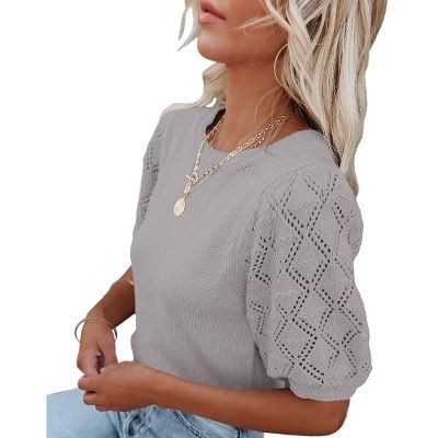 Photo 1 of Size M Women's Puff Short Sleeve Sweater Tops Spring Summer Trendy Crew Neck Loose Fit